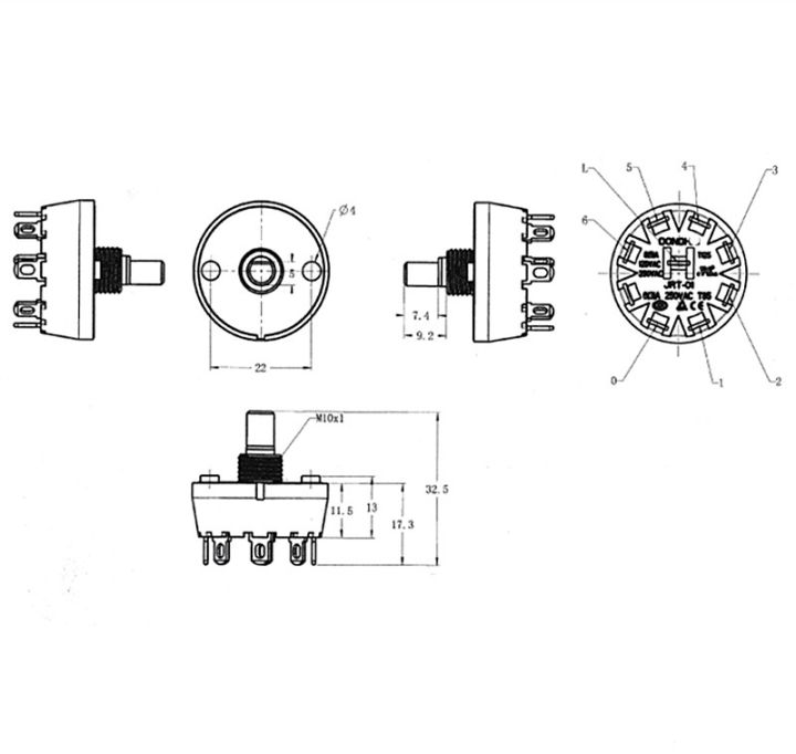 2pcs-29mm-8a-125vac-1-pole-7-gear-switch-15mm-big-current-band-rotation-switch-fruit-juice-machine-electric-switch