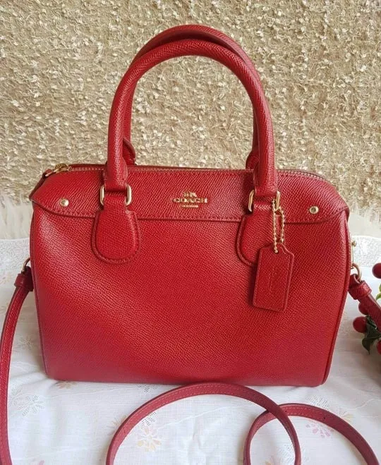 Authentic Coach F57521 Mini Bennett in Crossgrain Leather Satchel Bag - Red