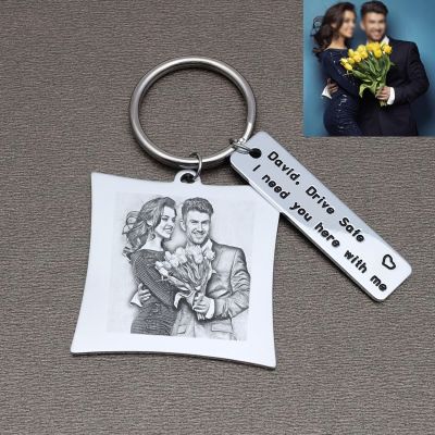 【CW】▧✎  Personalized Picture Keychain Custom Photo Engraved Chain Keyring Him New Year Gifts
