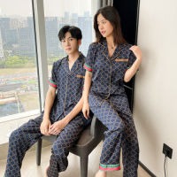 Gifts Couple Pajamas Female Summer 2023 New Ice Silk Short -Sleeved Cardigan Set Can Wear Explosive MenS Home Clothing