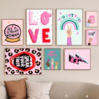 2023 ♈◐ Cow Lightning Pink Colourful Art Abstract Illustration Poster Print Quote Feminism Girl Room Home Decor Modern Canvas Painting