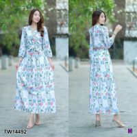 SS14492 Maxi Dress เดรสยาว อกไขว้ ลายดอก