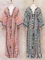 Bohemian Printed Bikini Cover-Ups Elegant Self Belted Kimono Dress Tunic Women Plus Size Beach Wear Swim Suit Cover Up Q1228