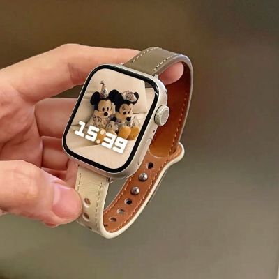 【Hot Sale】 Applicable to AppleWatch watch leather matching iwatch87 generation strap double nail buckle womens new