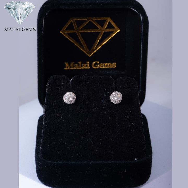 malai-gems-ต่างหูเพชร-ต่างหูเพชรทรงกลม-เงินแท้-silver-925-เพชรสวิส-cz-เคลือบทองคำขาว-รุ่น-225-e7539-แถมกล่อง