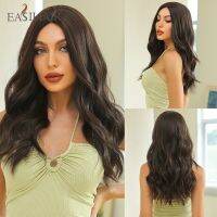 EASIHAIR ยาวหยักศกสังเคราะห์สีดำสีน้ำตาลเข้มวิกผมตรงส่วนตรงกลางสำหรับผู้หญิงทุกวันคอสเพลย์ปาร์ตี้ทนความร้อน