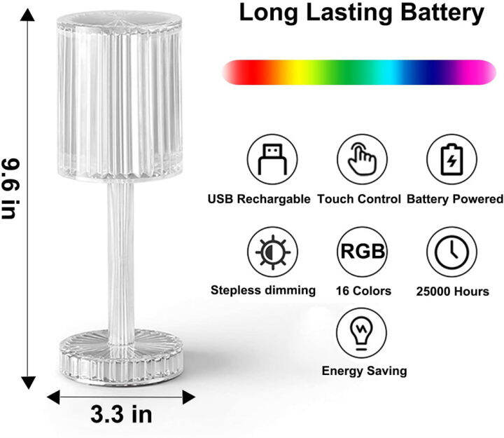 16สีสัมผัสระยะไกลคริสตัลตารางโคมไฟแบบชาร์จโคมไฟข้างเตียงเพชร-led-ไฟในคืน-ir-ระยะไกลอะคริลิตกแต่งบ้าน