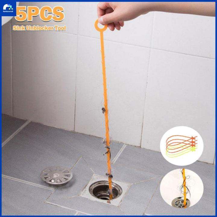 Green+yellow Flexible for Bath Tub Bathroom 5 Pack 20 Inch Sink Snake Drain Clog Remover