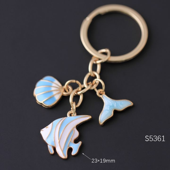 fashion-women-keychain-bag-car-accessory-pendant-key-chain-seahorse-shell-starfish-conch-turtle-fish-sea-colorful-enamel-jewelry-key-chains