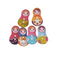 Free Shipping 15Pcs Random Mixed Lovely Russian Doll 2 Holes Wood Painting Sewing Buttons Scrapbooking 19x29mm F0008 Haberdashery