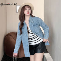 GEMUTLICH Women Plus Size Denim Shirt Jeans Cotton Casual Vintage Turn-Down Collar Loose Spring Summer Shirt Jacket Top New