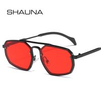 ∏✶ SHAUNA Retro Polygon Square Metal Sunglasses Women Fashion Rivets Decoration Clear Red Yellow Shades UV400 Men Punk Sun Glasses