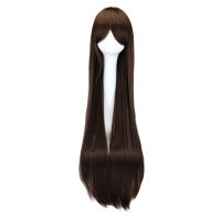 QQXCAIW Long Straight Costume Cosplay Party Dark Brown 40" 100 Cm Synthetic Hair Wigs