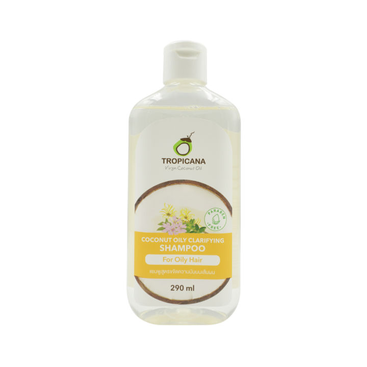 ใหม่-tropicana-ทรอปิคานา-แชมพูสูตรขจัดความมันบนหนังศีรษะ-coconut-oily-clarifying-shampoo-for-oily-hair-290-ml