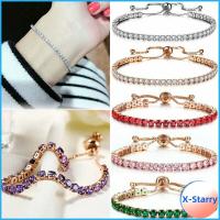 X-STARRY ปรับได้ปรับได้ สร้อยข้อมือคริสตัลพลอยเทียม เต็มแสงจ้า เพชรเทียม CZ สร้อยข้อมือเพชรคิวบิกเซอร์โคเนีย ของใหม่ โลหะผสมอัลลอยด์ กำไลเพทาย สำหรับผู้หญิง