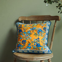 The magpie yellow bule floral cotton linen throw pillow cover jacquard decorative couch cushion case