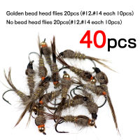 Bimoo 40PCS Classic #12 #14 GoldenBrown Rib Hares Ear Fly Trout Fishing Wet Nymph Fly Caddis Larvae Mayfly Snow Bugs Scuds