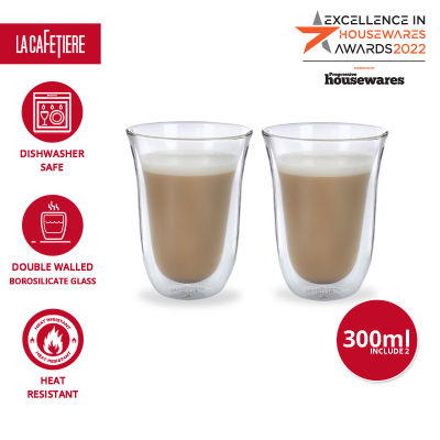 La Cafetiere Set of 2 Double-Walled Latte Mugs, Fancy Collection Double Wall Long-Black แก้วมัค2ชั้น เซต 2 ใบ