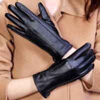 Women 39;s Sheepskin Gloves Winter Warmth Plus Velvet Short Thin Screen Driving Female Color Leather Gloves New High-end 2022