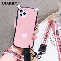 【16- digits】3D DIY การ์ตูนน่ารักแมวกรงเล็บเคสโทรศัพท์สำหรับ Huawei P40 Pro P30 P20 Mate 20 Honor 30 Nova 7 6เคสหูน่ารักสายคล้องคอแบบนิ่ม