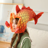 Creative funny carp head hat plush toy simulation koi fish hat fish plush headgear stage performance event party