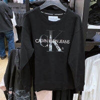 CK Calvin Klein Letter-เสื้อจัมเปอร์คอลูกเรือแบบสบายๆ