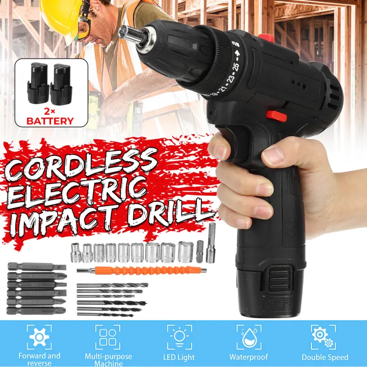 12V Professional Cordless Electric Impact Hammer Drill Screwdriver 3 in