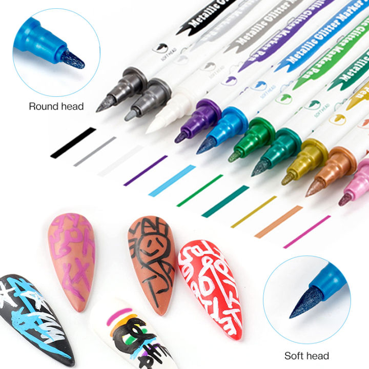 Nail Art Brush,3d Nail Art Decorations Kit With Nail Pen Designer Dotting  Tools Colors , Nail Glitter Foil Flakes Nail Tape Strips | Fruugo NO