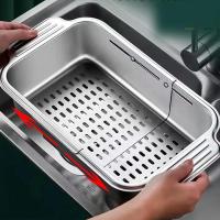 QianXing Shop Over The Sink Colander Stainless Steel Expandable Colander Strainer Baskets Food Fruits Vegetables Noodle Pasta Drain Basket