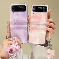 CSCR เคสโทรศัพท์หมอกควันไล่ระดับสีสำหรับ Flip4 Samsung Z Flip3พร้อมบานพับเคสกันกระแทกเต็ม Flip4 Z Flip3ฝาครอบโซ่มุกดอกไม้สีสดน่ารัก Flip3 Flip4