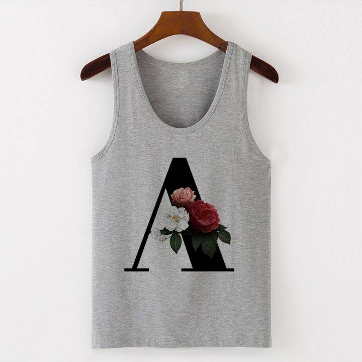 alphabet-print-camisole-tee-shirt-sleeveless-gray-female-loose-size