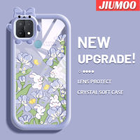 เคส JIUMOO สำหรับ OPPO A15 A35 A15s 4G เคสลายการ์ตูนดอกไม้กระต่ายน้อยสีสันสดใสกันกระแทกแบบใสเลนส์กล้องถ่ายรูปแบบนิ่มมอนสเตอร์ตัวน้อยเคสมือถือเรียบง่ายฝาครอบป้องกันซิลิโคนความคิดสร้างสรรค์โปร่งใส