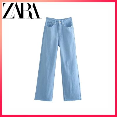 Zara กางเกงยีน เอวสูง ทรงตรง แฟชั่นฤดูร้อน สําหรับผู้หญิง