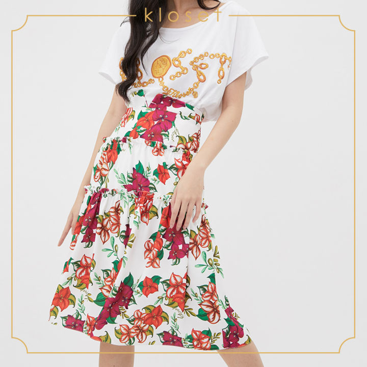 kloset-floral-print-flare-skirt-ss20-s004-กระโปรงแฟชั่น-กระโปรงสั้น-กระโปรงพิมพ์ลาย-เสื้อผ้าแฟชั่น