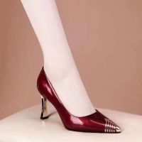 2022 New Spring And Autumn High-Heeled Shoes Women Patent Leather Thin Heel Solid Color Comfortable Shallow Mouth Shoes Women’S