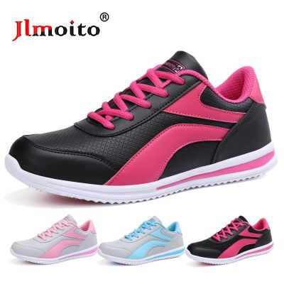 Women Golf Shoes Leather Breathable Golf Shoes Summer Mesh Spikeless Golf Sneakers Outdoor Golf Training Athletic Shoes Black