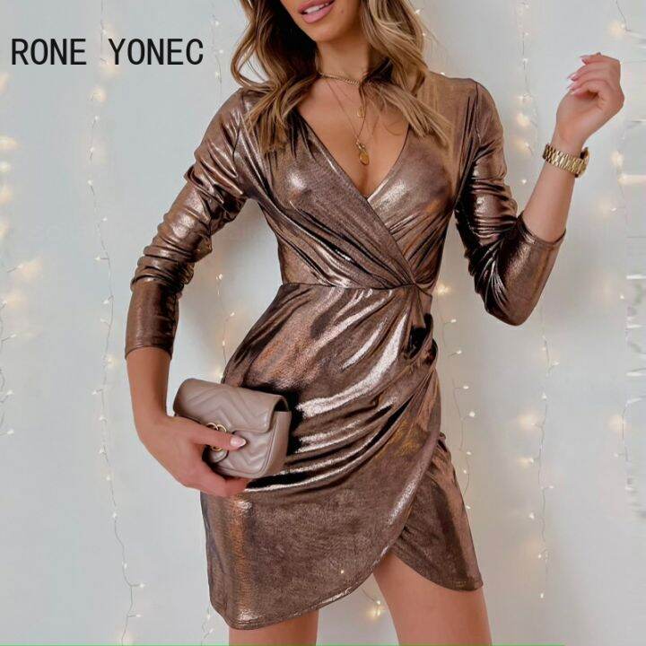 yf-women-solid-long-sleeves-wrap-deep-v-neck-party-mini-dress-sexy-dresses