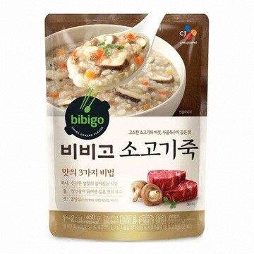 ของเข้าใหม่-โจ๊กสำเร็จรูป-cj-bibigo-korean-traditional-porridge-450g-โจ๊กเนื้อและเห็ด