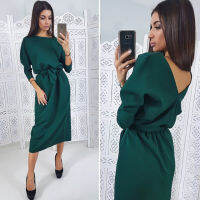 ZZOOI Women Casual Sashes Straight Party Dress Ladies Seven Sleeve o Neck Elegant Dress Office Lady Loose Midi Dress Vintage New 2020