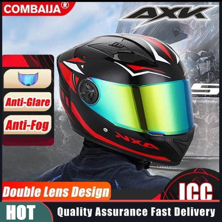 ICC Sticker⭐ AXK Original Helmet Full Face 5562cm Dual Lens Visor Anti
