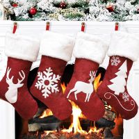 2023 Kenaf Elk Embroidered Christmas Stocking Candy Gift Bag Christmas Tree Decorations Pendant Hanging Ornament Socks Tights