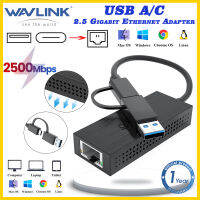 Wavlink USB USB C ถึง2.5G อะแดปเตอร์อีเทอร์เน็ต2-In-1 USB ประเภท3.2-A/Type-C Thunderbolt 3 RJ45 LAN 2.5Gbps Converter เข้ากันได้กับ Microsoft Windows, Mac OS,IPadOS