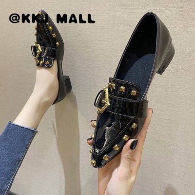 KKJ MALL Womens Single Shoes 2021 Spring New One-pedal Pointed Thick Heel Single Shoes Fashion All-match Casual Shoes