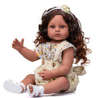 NPK 55cm very soft full body silicone bebe doll reborn toddler girl baty toy Very Dark Brown Skin girl doll brown hair