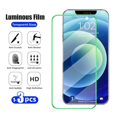 Full Cover Fluorescent Luminous Screen Protector Tempered Glass For iPhone 14 13 12 11 Pro Max 14 Plus Glowing Transparent Film