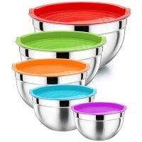 ETXMixing Bowl With Lid Set Of 5  Stainless Steel Nesting Salad Bowl Set For Prepping  Mixing And Serving