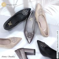 ทรงปกติ:เปลี่ยนไซส์ได้-ไม่รับคืน::รุ่นขายดี Zenachoo Jinny Chunky สูง 3 นิ้ว รองเท้าหนังแกะแท้ หัวแหลมหน้ากว้าง