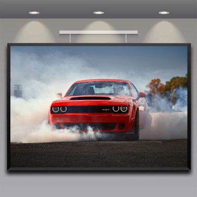 ภาพวาดผ้าใบ Cool Red Dodges Challenger SRT Demon รถกล้ามเนื้อรถ Wall Art ภาพโปสเตอร์พิมพ์สำหรับห้องนั่งเล่นตกแต่งบ้าน