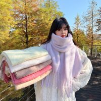 【CC】✎♦☾  New Mohair Scarf Female Warm Thickened Color Scarves Soft Coarse Braid Tassel Shawl Viscose Wrap Shawls