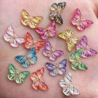 Pretty 40pcs Resin Colorful Crystal Butterfly Flat Back Rhinestone Scrapbook DIY Wedding Appliques 1 Hole Ornament Craft G41 Haberdashery